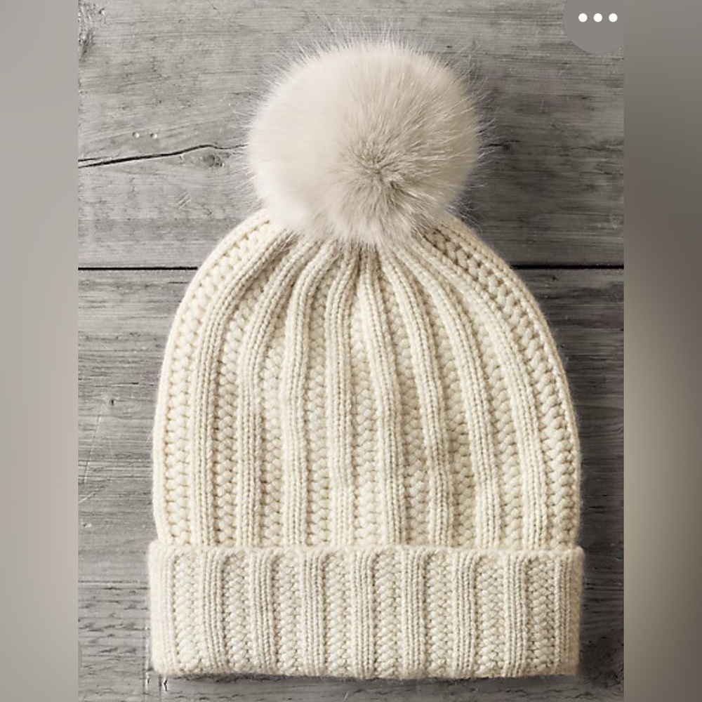 Restoration Hardware CASHMERE WOOL BEANIE WITH ULTRA FAUX FUR TRIM